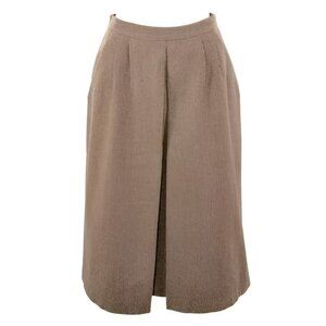 Vintage 90's Brown Tan Tweed Check Pleated Full A-Line Italian Wool Skirt 4/6 S